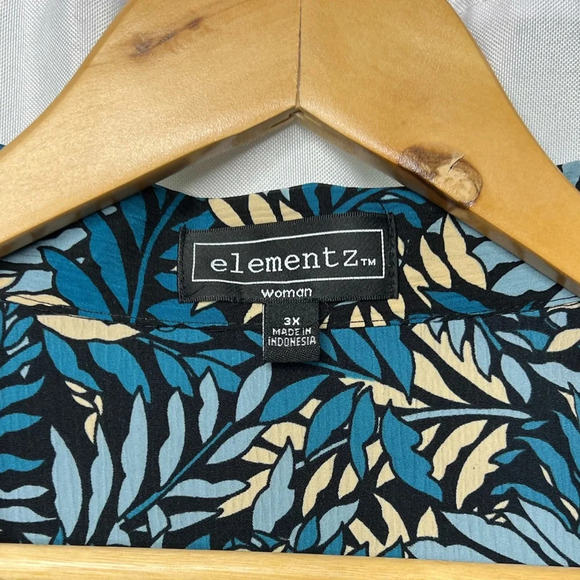 Elementz Woman Grey-Blue, Tan, Black & Teal Fern Pattern Mock Layer 3/4 Sleeve - Picture 3 of 8